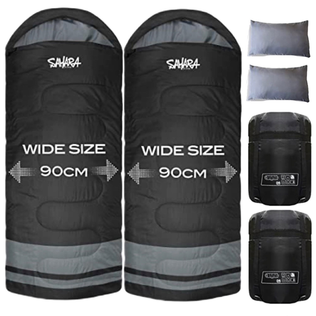 2個　ワイド　大きい　寝袋　枕付き　シュラフ　丸洗い　高品質　秋冬　黒　-15℃野外活動