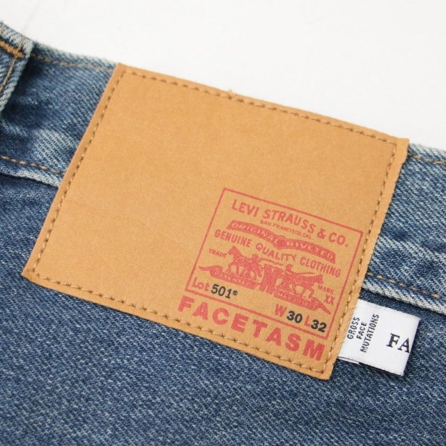 Levis リーバイス × FACETASM ファセッタズム コラボ パンツ デニム ボトムス ジーンズ ジーパン ブルー 青 FREE ワイド スリム ベルト付き アシンメトリー おしゃれ シンプル 無地 【レディース】 2