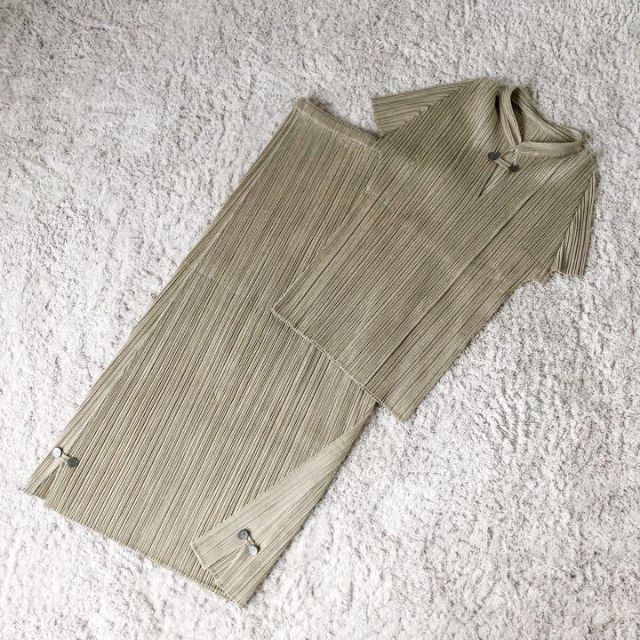 PLEATS PLEASE ISSEY MIYAKE(プリーツプリーズイッセイミヤケ)の【2点セット】プリーツプリーズ チャイナ風 カットソー スカート イッセイミヤケ レディースのトップス(アンサンブル)の商品写真