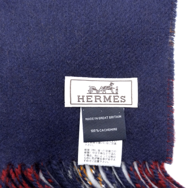 Hermes(エルメス)のエルメス チェック柄 マフラー カシミヤ レッド ネイビー 赤系 レディースのファッション小物(マフラー/ショール)の商品写真