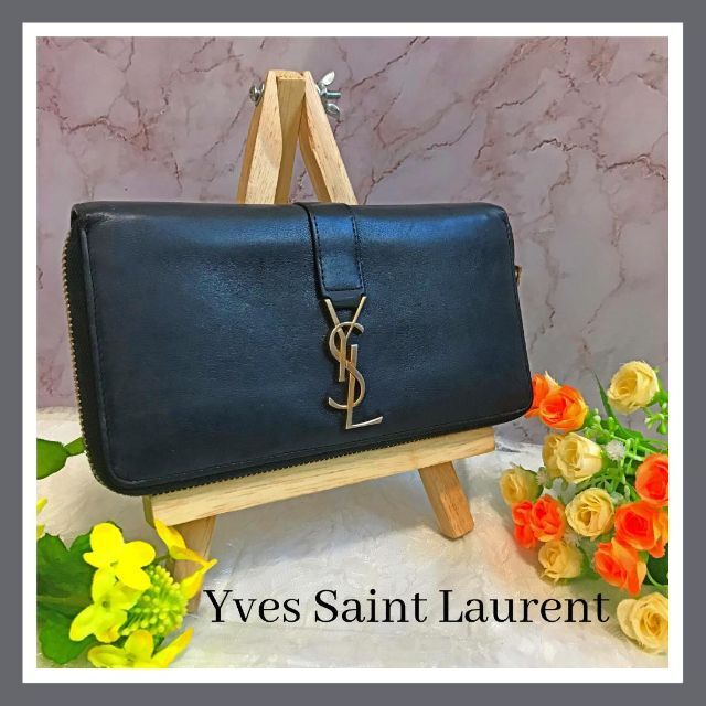 YSL イヴ・サンローラン 財布 長財布　ネイビーウォレット