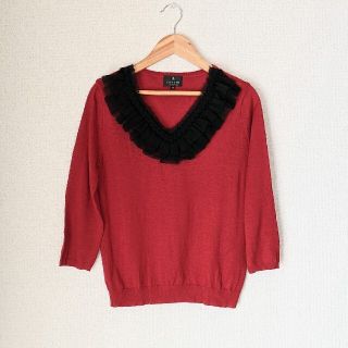 ランバンコレクション(LANVIN COLLECTION)の美品　LANVIN Collection　Vネック　ニット　フリル　赤　黒(ニット/セーター)