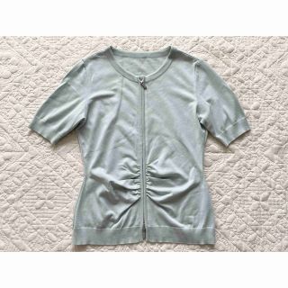 美品FOXEYダブルジップ 半袖 カーディガン トップス38水色系 美品FOXEYダブルジップ 半袖 カーディガン トップス38水色系