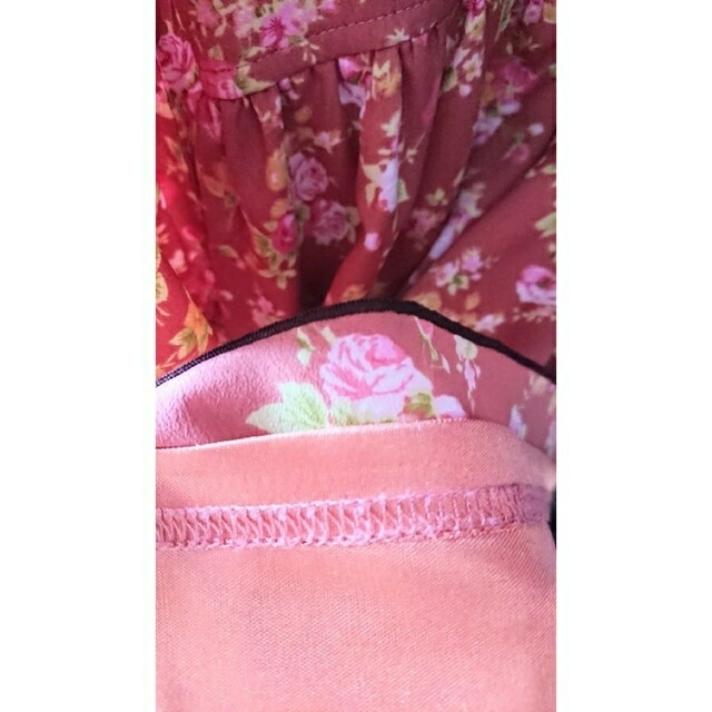 サーモンピンク七分袖ワンピース レディースのワンピース(ひざ丈ワンピース)の商品写真