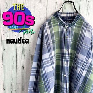 ノーティカ(NAUTICA)の90's nautica ノーティカ　ロゴ刺繍　大柄チェック　ノーカラーシャツ(シャツ)