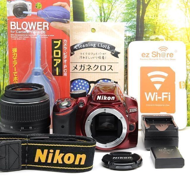 Nikon D3200希少なレッド☆スマホに転送OK☆高画質一眼レフ☆3022