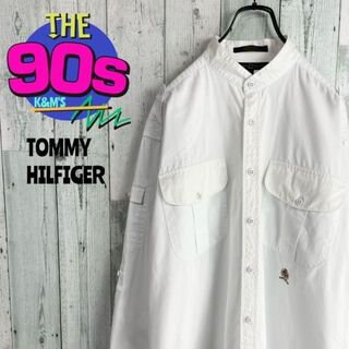 トミーヒルフィガー(TOMMY HILFIGER)の90's トミーヒルフィガー  ロゴ刺繍　エポーレット付き　ノーカラーシャツ(シャツ)