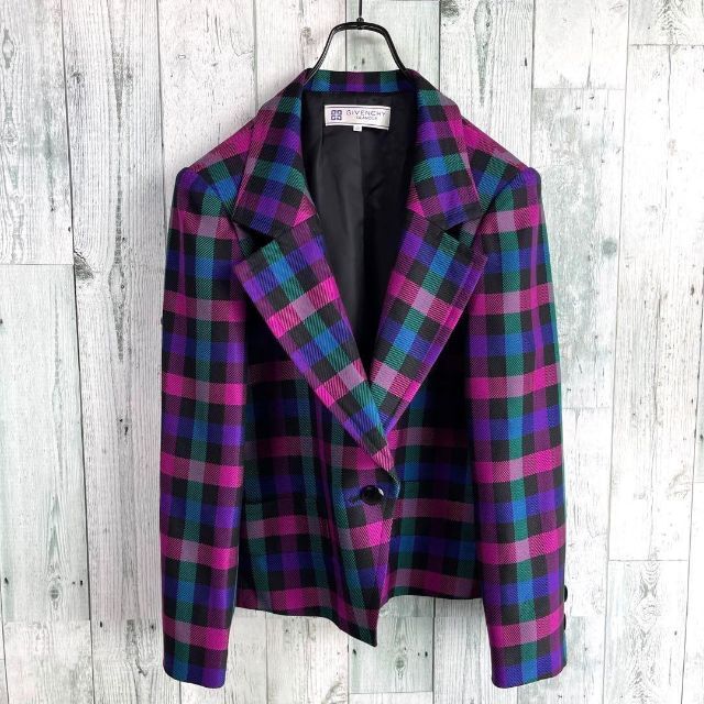 90's OLD GIVENCHY 日本製 シルクチェックテーラードジャケット