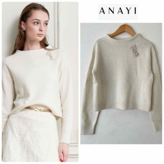 アナイ(ANAYI)のアナイ 38 ウールカシミヤリボンビジュー プルオーバー(ニット/セーター)