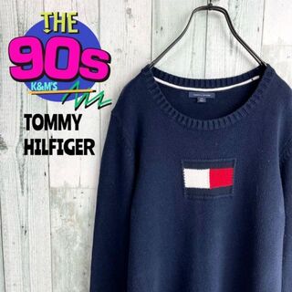 トミーヒルフィガー(TOMMY HILFIGER)の90's トミーヒルフィガー  ビッグロゴ刺繍　コットンニット(ニット/セーター)