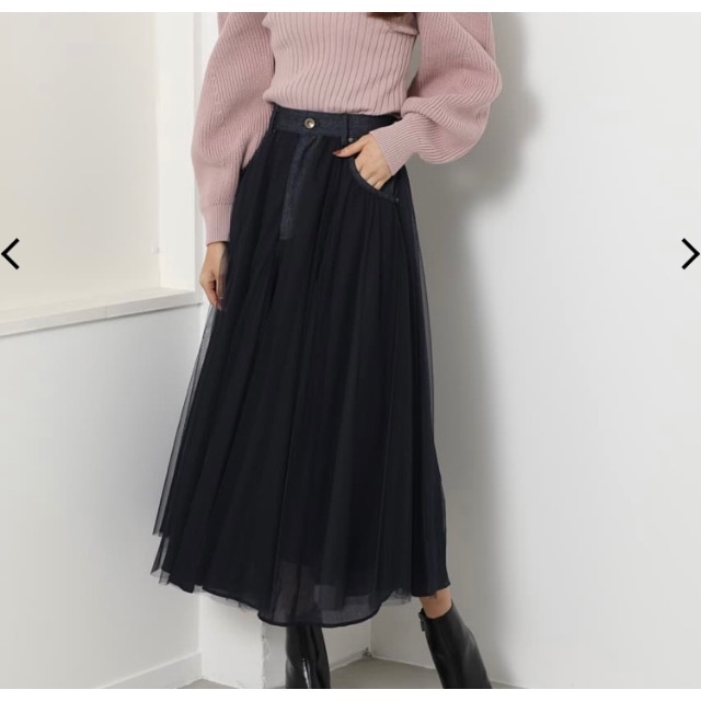 rienda(リエンダ)の rienda Denim Mix Tulle J／W SK レディースのスカート(ロングスカート)の商品写真