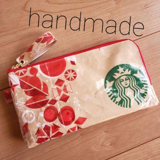 スターバックスコーヒー(Starbucks Coffee)のハンドメイド紙袋リメイクポーチスターバックスL字ファスナー横長お札ポーチスタバ(ポーチ)