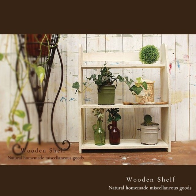ハンドメイド アンティーク風 置き型 シェルフ 木製 棚 ホワイト ハンドメイドのインテリア/家具(家具)の商品写真