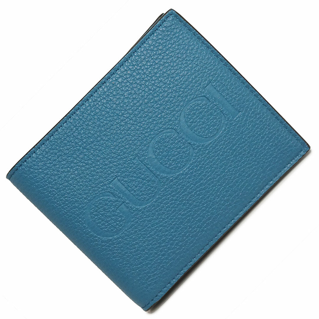 Gucci - グッチ ロゴ コインウォレット 二つ折り財布 カーフレザー ブルー 青 658681 箱付 GUCCI（新品・未使用品）