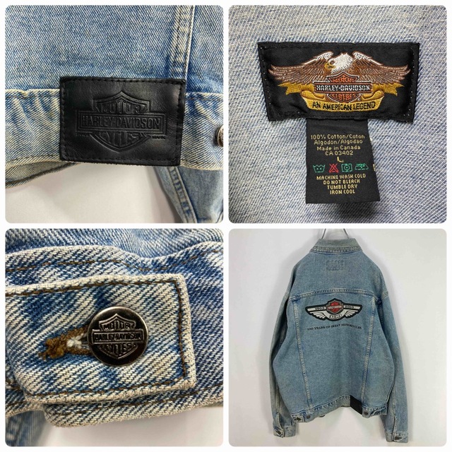 Harley Davidson(ハーレーダビッドソン)のハーレーダビッドソン カナダ製 刺繍ロゴ レザーパッチ デニムジャケット メンズのジャケット/アウター(Gジャン/デニムジャケット)の商品写真