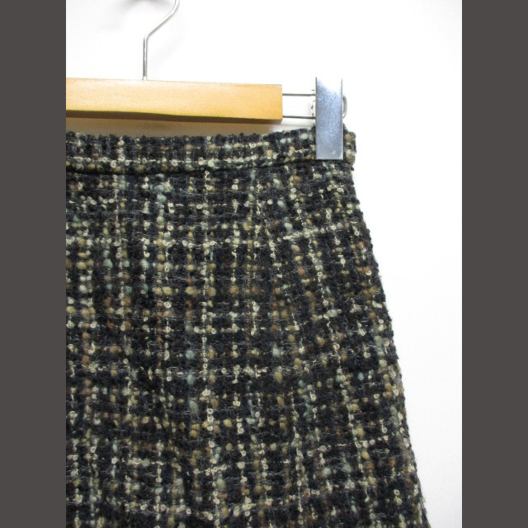 DO!FAMILY(ドゥファミリー)のウール混 ツイード ニット 台形 スカート S 黒 茶 バックファスナー レディースのスカート(ひざ丈スカート)の商品写真