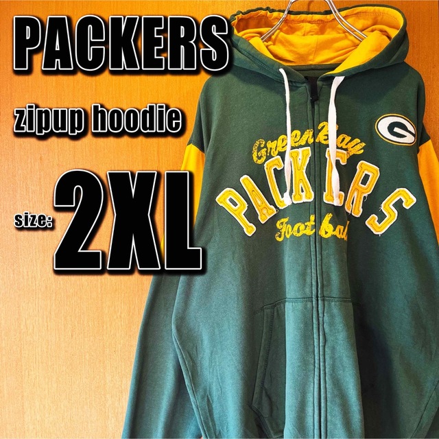 【PACKERS】パッカーズ　ジップパーカー　2XL NFL ワッペンロゴ