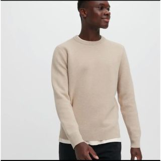 ユニクロ(UNIQLO)の【新品】ウォッシャブルストレッチミラノリブクルーネックセーター ベージュ S(ニット/セーター)