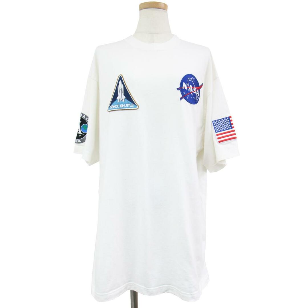 BALENCIAGA バレンシアガ NASA Tシャツ プルオーバー クルーネック トップス カットソー ホワイト 白 XXS 半袖 ビッグ ロゴ ワッペン 宇宙 星条旗 シンプル オーバーサイズ ゆったり リラックス カジュアル 体型カバー メンズライク 丈長め 袖長め 【RL007】