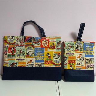 レトロ ディズニー ミッキー 入園 入学 レッスンバッグ シューズケース(バッグ/レッスンバッグ)