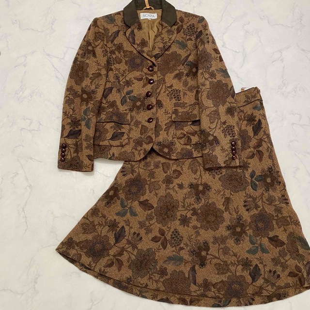 VINTAGE】SCAPA ツイードウール ヘリンボーン 花柄セットアップ-tops