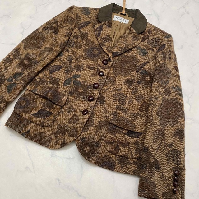 【VINTAGE】SCAPA ツイードウール ヘリンボーン 花柄セットアップ