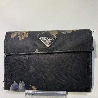 プラダ(PRADA)のPRADA プラダ 折り財布 花柄 ブラック トラアングル レディース ブランド(財布)