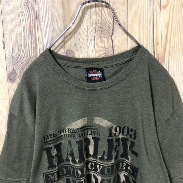 Harley Davidson(ハーレーダビッドソン)の『両面プリント』90s 古着 ハーレーダビットソン カーキ Tシャツ メンズのトップス(Tシャツ/カットソー(半袖/袖なし))の商品写真