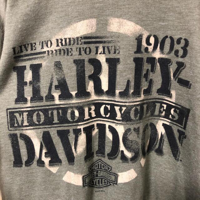 Harley Davidson(ハーレーダビッドソン)の『両面プリント』90s 古着 ハーレーダビットソン カーキ Tシャツ メンズのトップス(Tシャツ/カットソー(半袖/袖なし))の商品写真