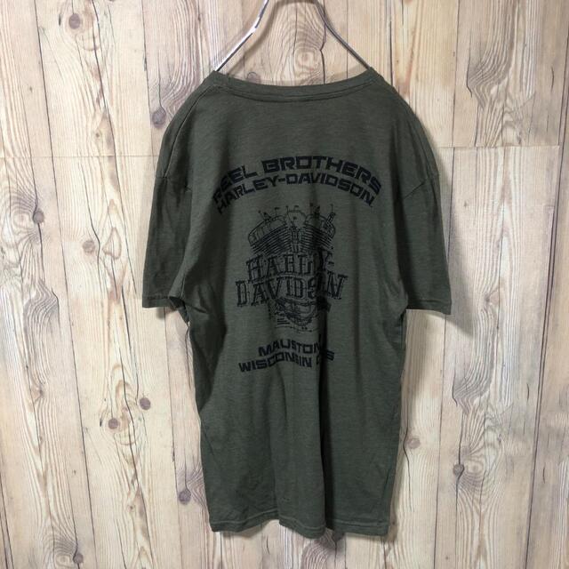 Harley Davidson(ハーレーダビッドソン)の『両面プリント』90s 古着 ハーレーダビットソン カーキ Tシャツ メンズのトップス(Tシャツ/カットソー(半袖/袖なし))の商品写真