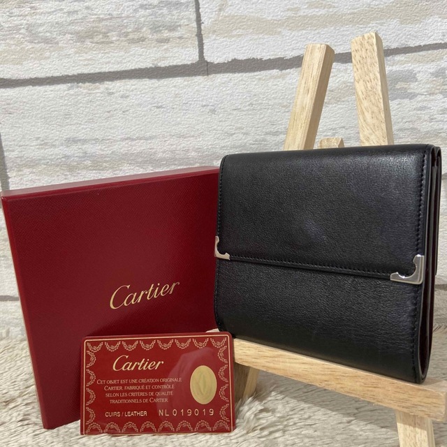 Cartier - <美品>カルティエ 折り畳み財布 三つ折り Wホック ブラック