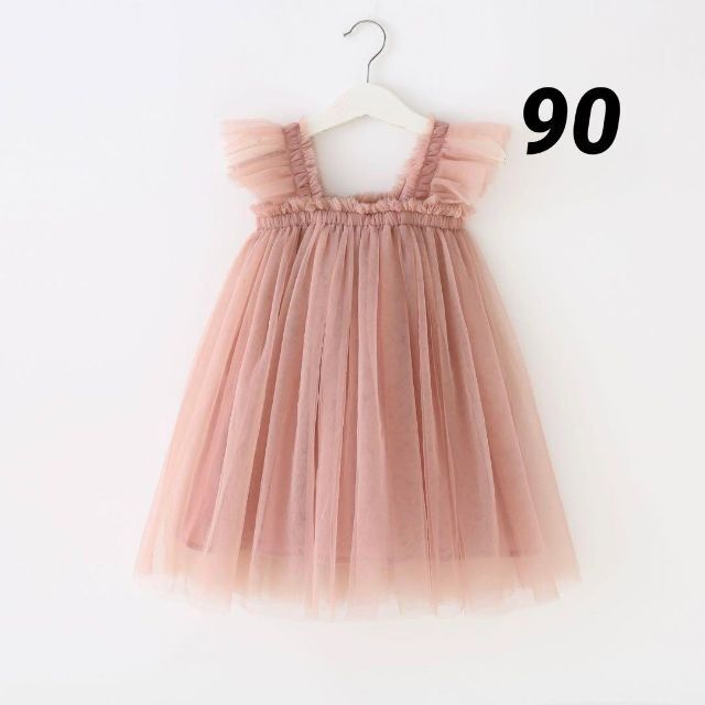 お洒落　チュールワンピース　90 誕生日　記念撮影　スカート　2way ピンク キッズ/ベビー/マタニティのキッズ服女の子用(90cm~)(ワンピース)の商品写真