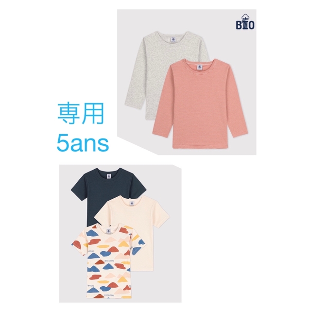 PETIT BATEAU(プチバトー)の専用　プチバトー　新品　長袖Tシャツ2枚組＆半袖Tシャツ３枚組　5ans キッズ/ベビー/マタニティのキッズ服男の子用(90cm~)(Tシャツ/カットソー)の商品写真