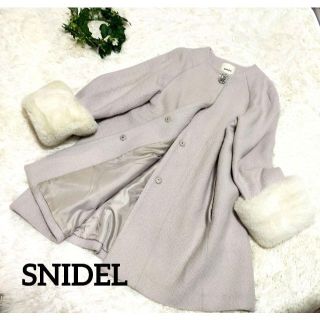 スナイデル(SNIDEL)の【美品】SNIDEL　ビジューブローチAラインノーカラーコート(ノーカラージャケット)