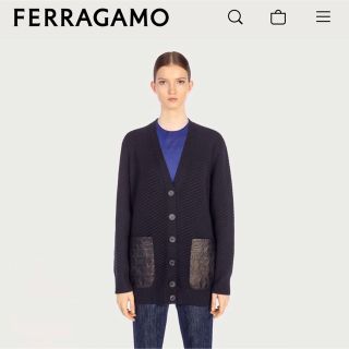 サルヴァトーレフェラガモ(Salvatore Ferragamo)の21AW フェラガモ 現行タグ 極美品 ラムレザー ニットカーディガン(カーディガン)