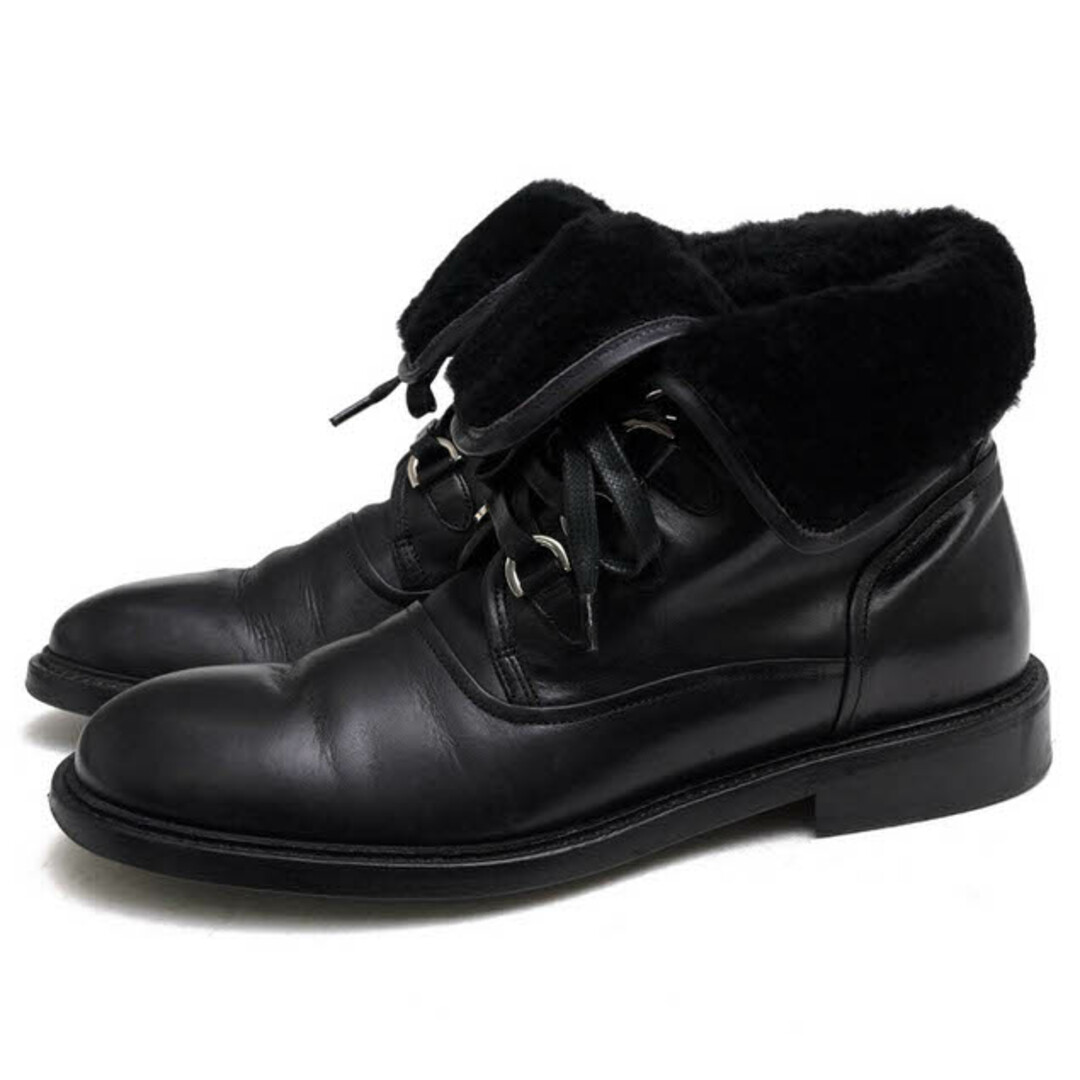 ドルガバ／DOLCE＆GABBANA レースアップブーツ シューズ 靴 メンズ 男性 男性用レザー 革 本革 ブラック 黒  プレーントゥ ボア