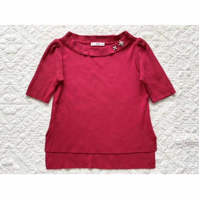 ★美品★ Rene ★ビジュー 半袖 ニット トップス★34★赤★ | フリマアプリ ラクマ
