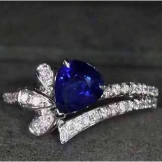 天然 ロイヤルブルーサファイア ダイヤ リング1.12ct k18 f