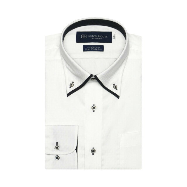 【ホワイト】(M)【超形態安定】 ボタンダウン 長袖 形態安定 ワイシャツ 綿100% 2