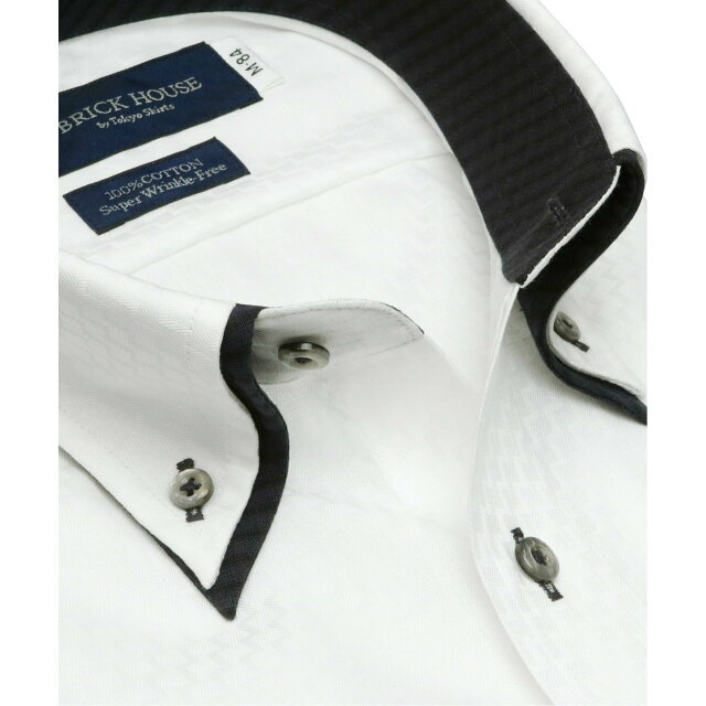 【ホワイト】(M)【超形態安定】 ボタンダウン 長袖 形態安定 ワイシャツ 綿100% 3