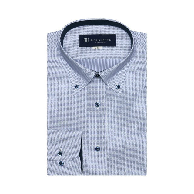 【ブルー】(M)【機能性 透け防止】 ボタンダウン 長袖 形態安定 ワイシャツ