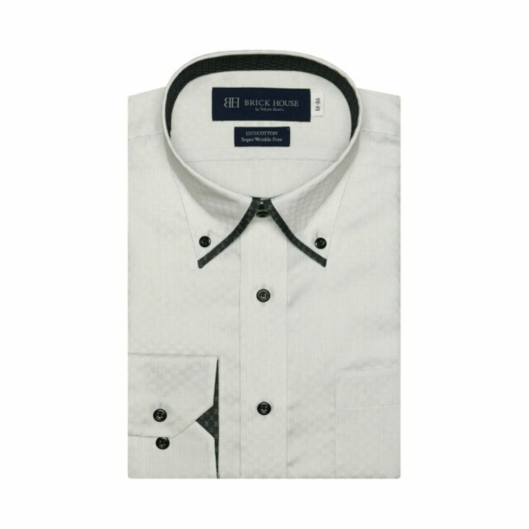 【クロ・グレー】(M)【超形態安定】 ボットーニボタンダウン 長袖 形態安定 ワイシャツ 綿100% 3
