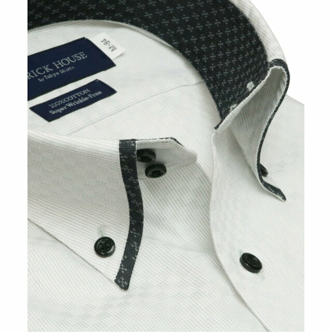 【クロ・グレー】(M)【超形態安定】 ボットーニボタンダウン 長袖 形態安定 ワイシャツ 綿100% 4