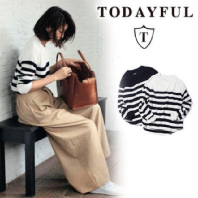 TODAYFUL(トゥデイフル)のTODAYFUL ワッフルボーダーニット シンプル 白 ホワイト モノクロ 春 レディースのトップス(ニット/セーター)の商品写真