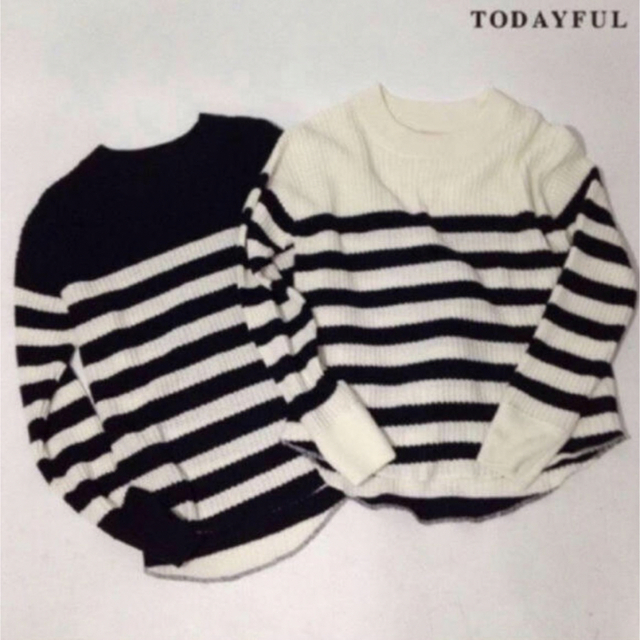 TODAYFUL(トゥデイフル)のTODAYFUL ワッフルボーダーニット シンプル 白 ホワイト モノクロ 春 レディースのトップス(ニット/セーター)の商品写真