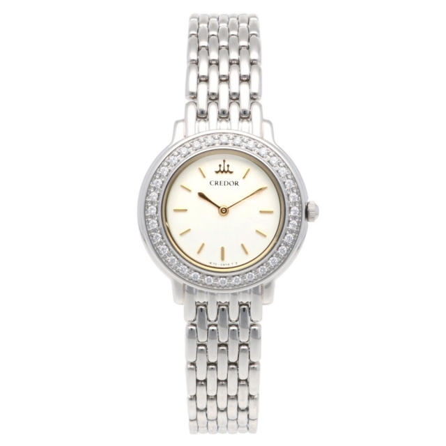クレドール セイコー CREDOR SEIKO 腕時計 ダイヤベゼル ステンレススチール  中古 レディースのファッション小物(腕時計)の商品写真