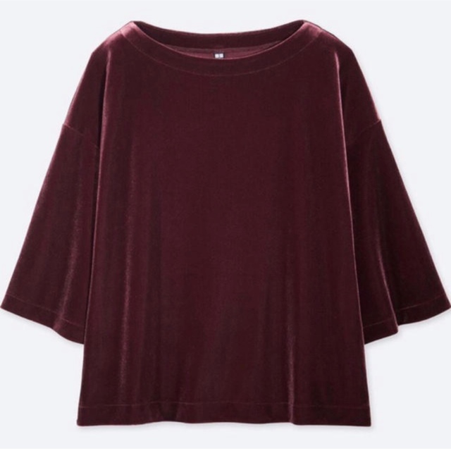 UNIQLO 新品 ユニクロ ベロアプルオーバー(5分袖) ワイン Mサイズ の通販 by ☆saki's shop|ユニクロならラクマ