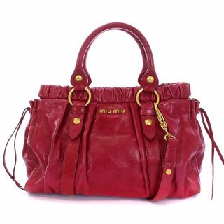 ミュウミュウ(miumiu)のミュウミュウ ハンドバッグ トートバッグ ショルダーバッグ 2WAY レザー 赤(ハンドバッグ)