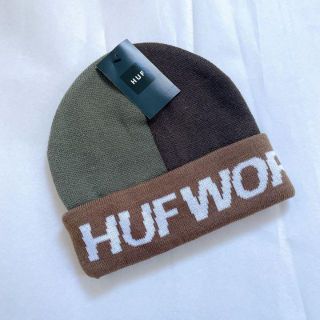 ハフ(HUF)のハフ　HUF huf ビーニー 　ニット帽 　ロゴ 　ボックス　ロゴ　　茶(ニット帽/ビーニー)