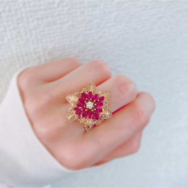 ✨美品✨ 特大 ルビー 1.65ct 天然ダイヤモンド 0.50ct K18 レディースのアクセサリー(リング(指輪))の商品写真